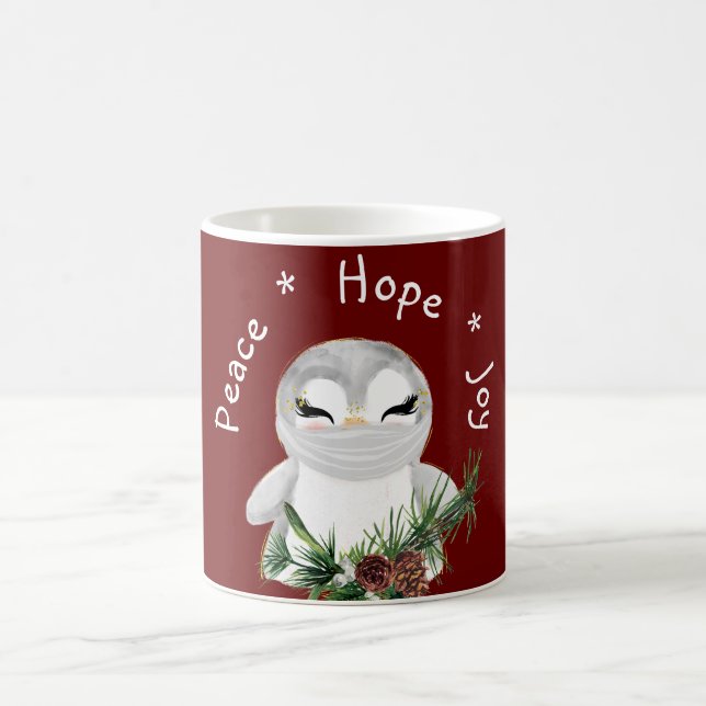 Peace Hope Joy Masked Penguin Coffee Mug (Center)