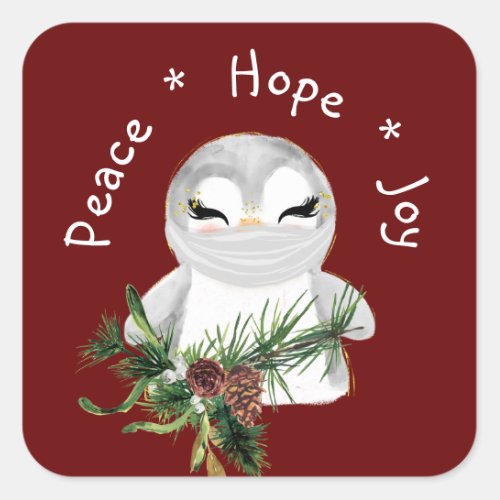 Peace Hope Joy Masked Penguin Square Sticker
