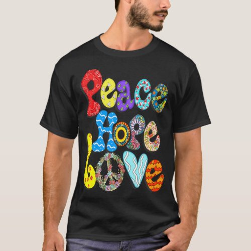 Peace Hope Love 60s 70s Tie Die Hippie 	 T_Shirt