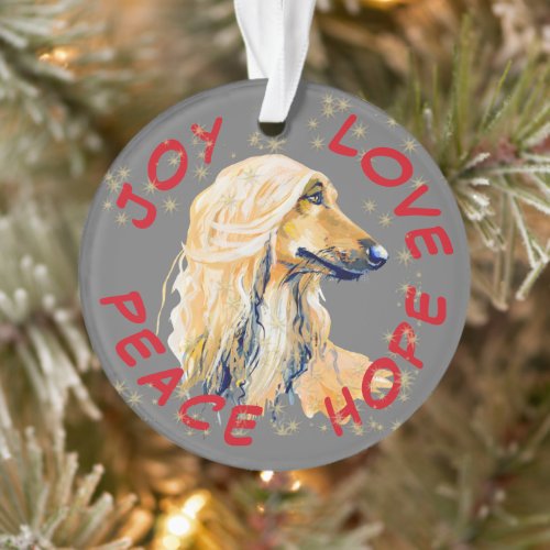 Peace Hope Love Afghan Dog Christmas Ornament