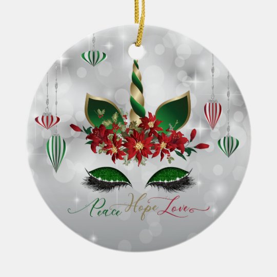 Peace Hope Love Festive Unicorn Face Ceramic Ornament Zazzle Com