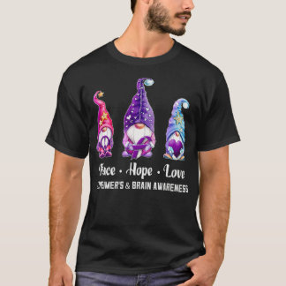 Peace Hope Love Gnomes Alzheimers  Brain Awareness T-Shirt