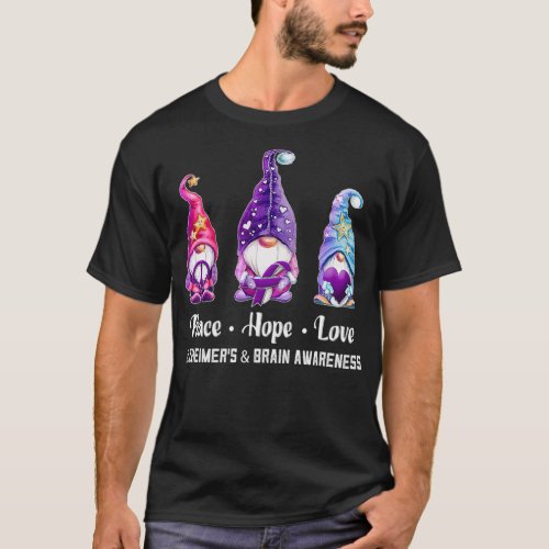 Peace Hope Love Gnomes Alzheimers  Brain Awareness T_Shirt