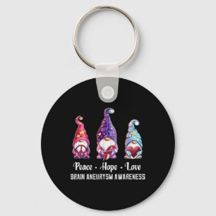Peace Hope Love Gnomes Brain Aneurysm Awareness  Keychain