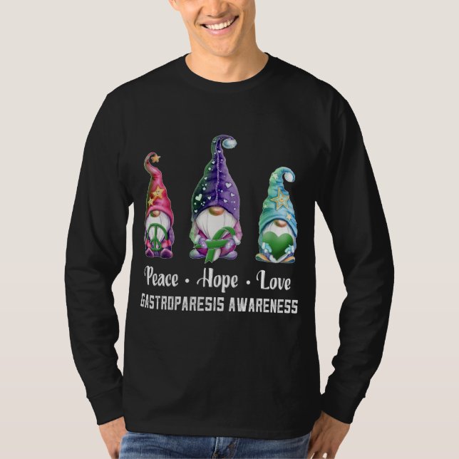 Peace Hope Love Gnomes Gastroparesis Awareness T-Shirt (Front)
