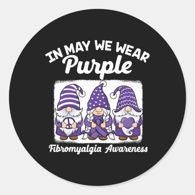 Peace Hope Love Gnomes Purple Ribbon Fibromyalgia  Classic Round Sticker (Front)