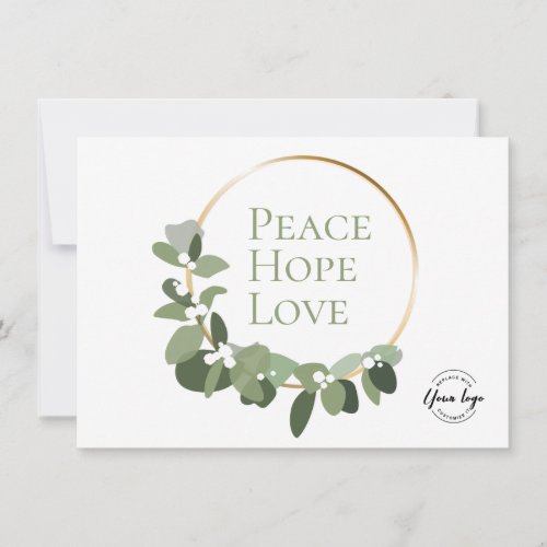 Peace hope love green wreath business logo holiday card