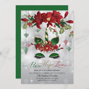 Peace Hope Love Holiday Celebration Unicorn Invitation