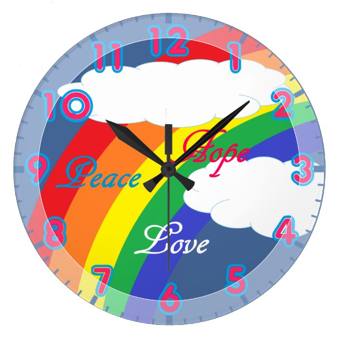 Peace, Hope, Love Rainbow Girls Clock with Numbers