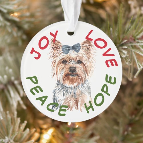 Peace Hope Santa Hat Yorkshire Terrier Ornament