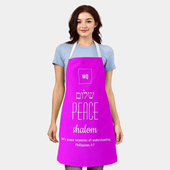 PEACE Hot Pink | Shalom Hebrew | שלום | Scripture Apron (Worn)