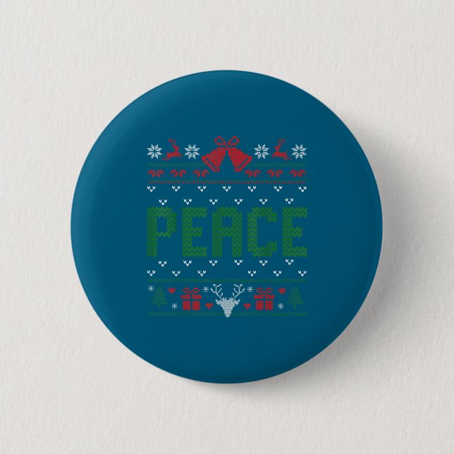 Peace I Come In Peace Couple Matching Ugly Christm Button (Front)