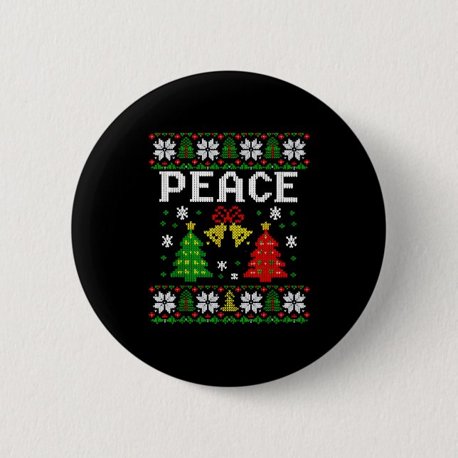 Peace I Come In Peace Couple Matching Ugly Christm Button (Front)