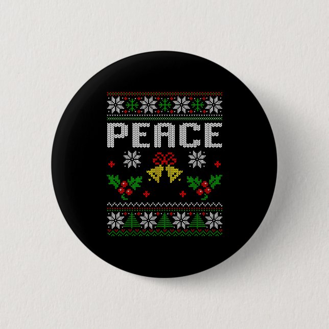 Peace I Come In Peace Couple Matching Ugly Christm Button (Front)