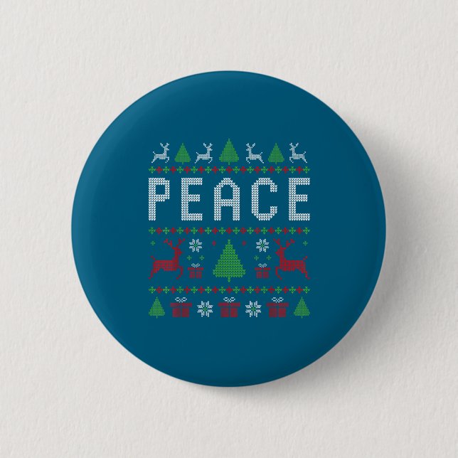 Peace I Come In Peace Couple Matching Ugly Christm Button (Front)