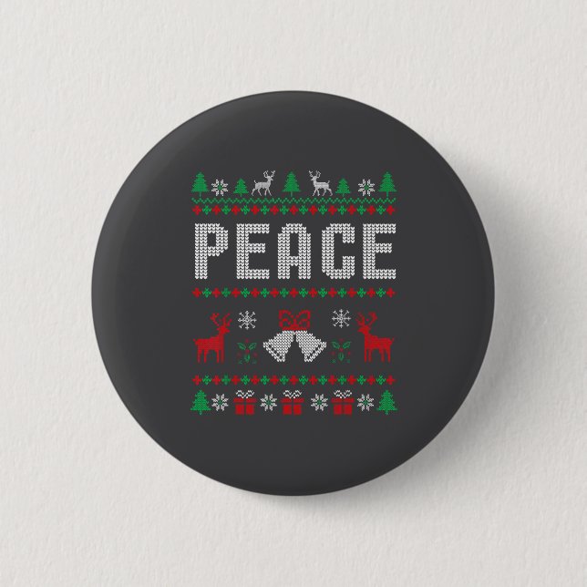 Peace I Come In Peace Couple Matching Ugly Christm Button (Front)