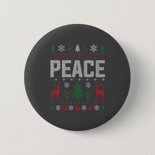 Peace I Come In Peace Couple Matching Ugly Christm Button (Front)