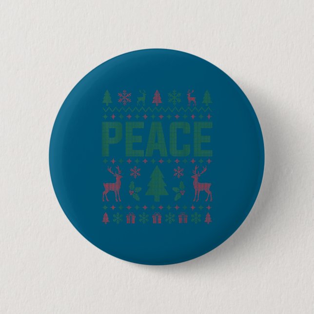 Peace I Come In Peace Couple Matching Ugly Christm Button (Front)