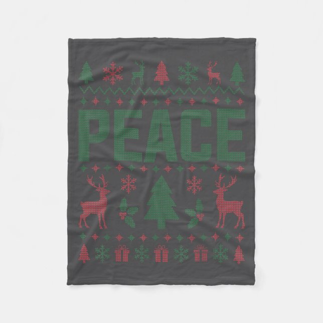 Peace I Come In Peace Couple Matching Ugly Christm Fleece Blanket (Front)