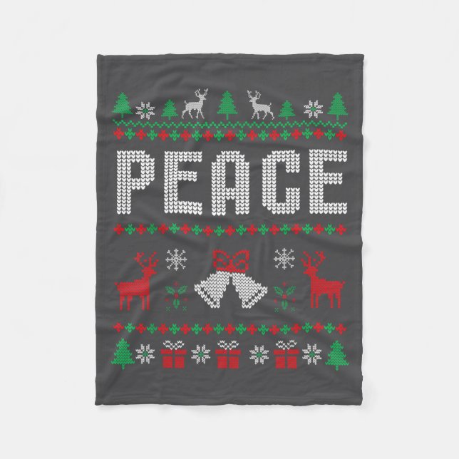 Peace I Come In Peace Couple Matching Ugly Christm Fleece Blanket (Front)