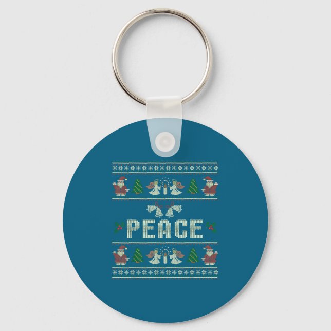 Peace I Come In Peace Couple Matching Ugly Christm Keychain (Front)