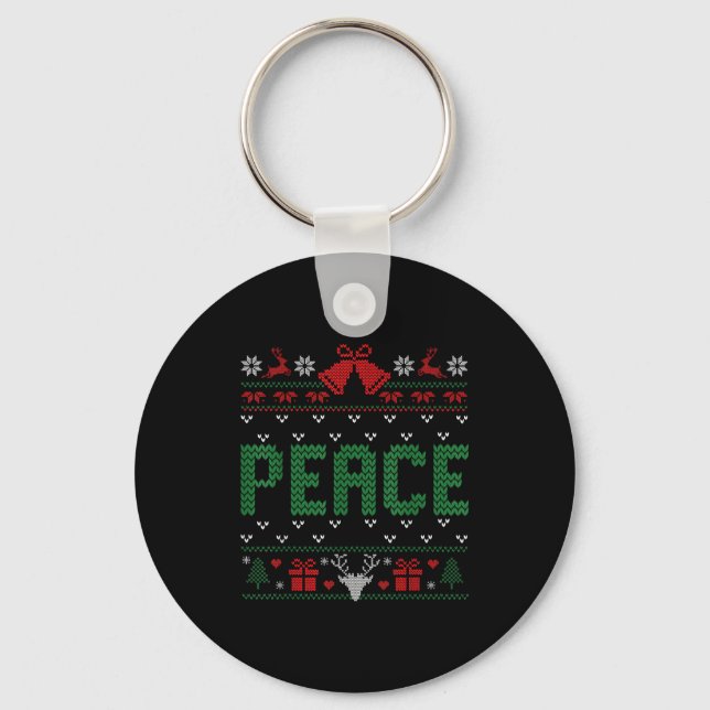 Peace I Come In Peace Couple Matching Ugly Christm Keychain (Front)