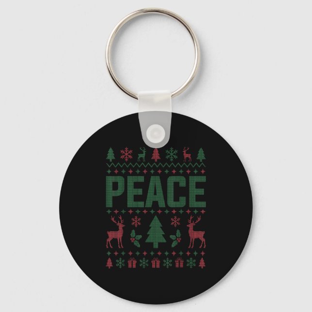 Peace I Come In Peace Couple Matching Ugly Christm Keychain (Front)