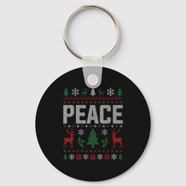 Peace I Come In Peace Couple Matching Ugly Christm Keychain (Front)