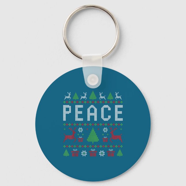 Peace I Come In Peace Couple Matching Ugly Christm Keychain (Front)