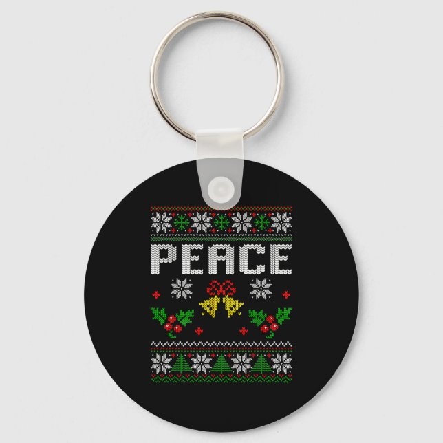 Peace I Come In Peace Couple Matching Ugly Christm Keychain (Front)