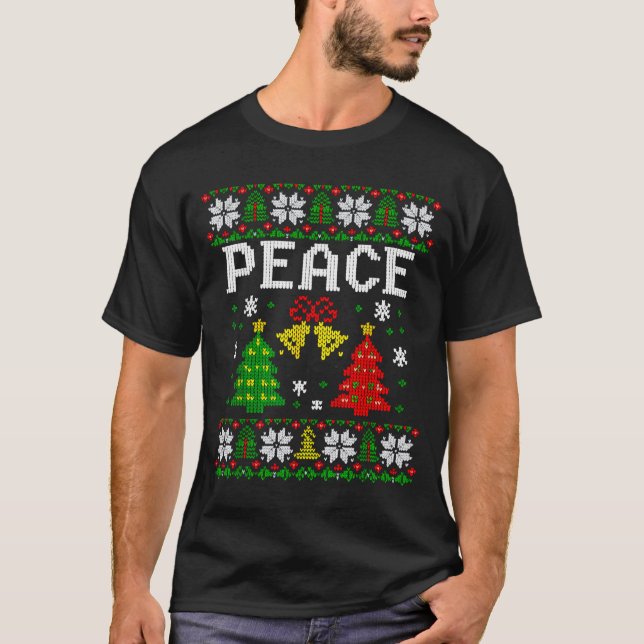 Peace I Come In Peace Couple Matching Ugly Christm T-Shirt (Front)
