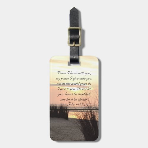 Peace I leave with you Bible Verse Ocean Sunset Luggage Tag