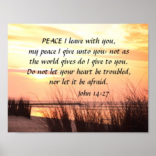 Peace I leave with you Bible Verse Ocean Sunset Poster