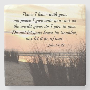 Peace I Leave With You  Bible Verse Ocean Sunset Stone Coaster by CChristianDesigns at Zazzle