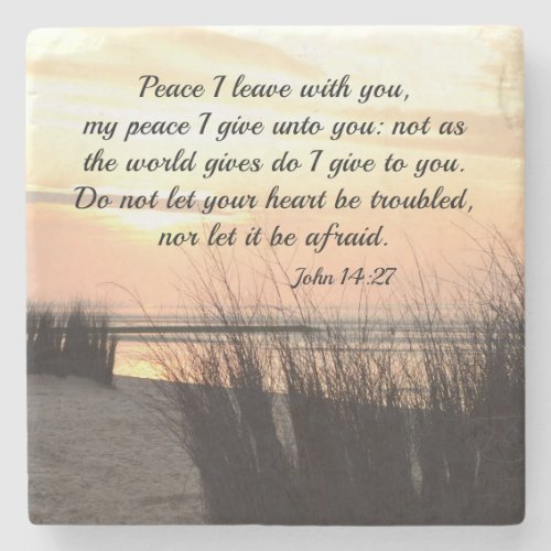 Peace I leave with you Bible Verse Ocean Sunset Stone Coaster