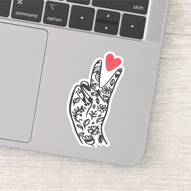 PEACE I PEACE Sign Fingers with LOVE heart  Sticker (Detail)