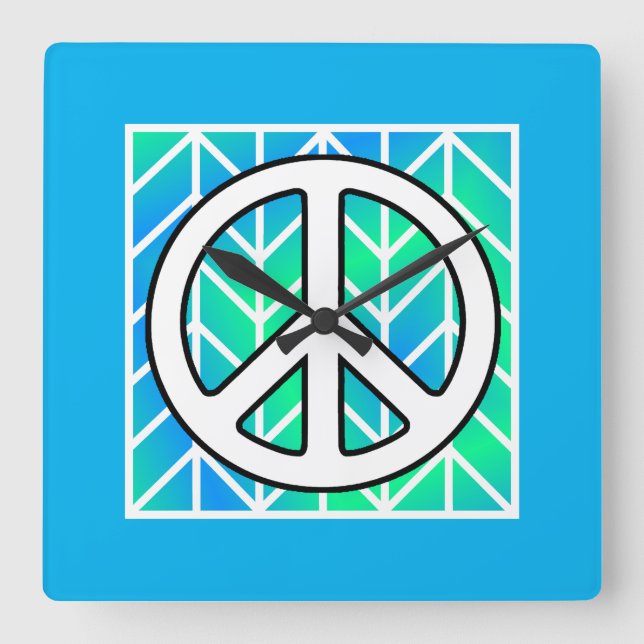 Peace in Blue and Green Pouf Throw Pillow Square Wall Clock (Front)