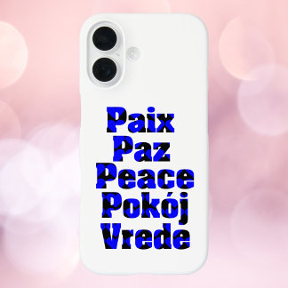 Peace in Different Languages Hearts Blue Black iPhone 16 Case
