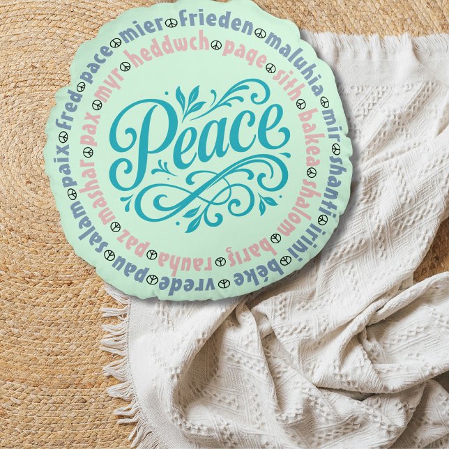 Peace in Every Language Round Pillow (Creator Uploaded)