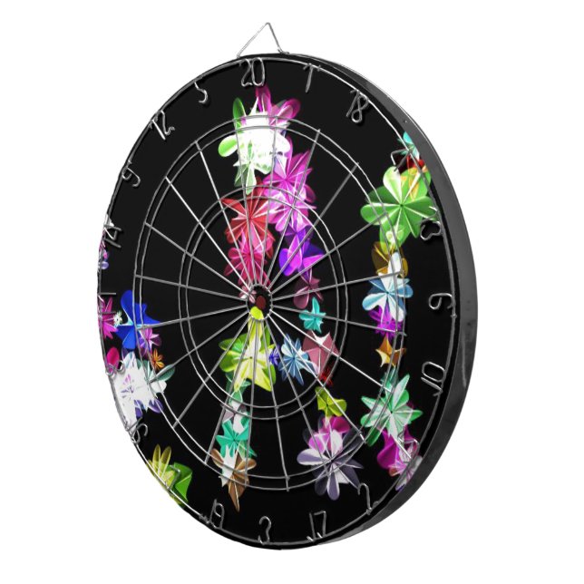 "PEACE" in Flowers Art Print Dart Board (Front Right)