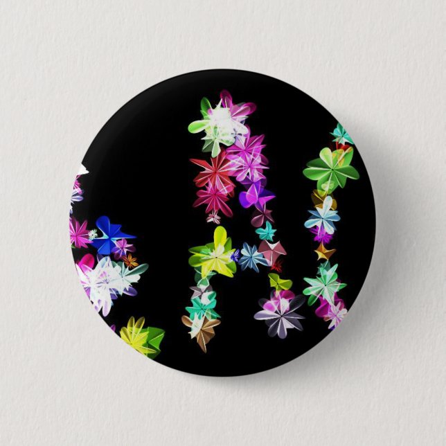 "PEACE" in Flowers Art Print Pinback Button (Front)
