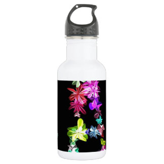 "PEACE" in Flowers Art Print Stainless Steel Water Bottle