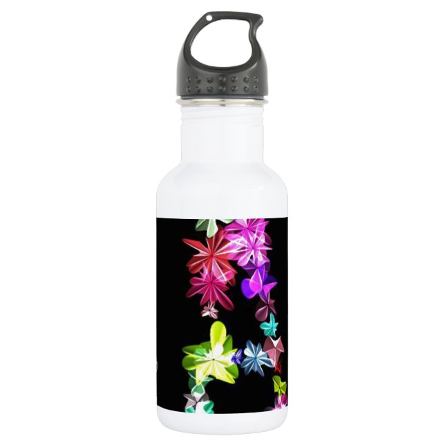 "PEACE" in Flowers Art Print Stainless Steel Water Bottle (Front)