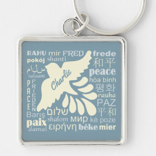 PEACE in languages custom name & color key chain