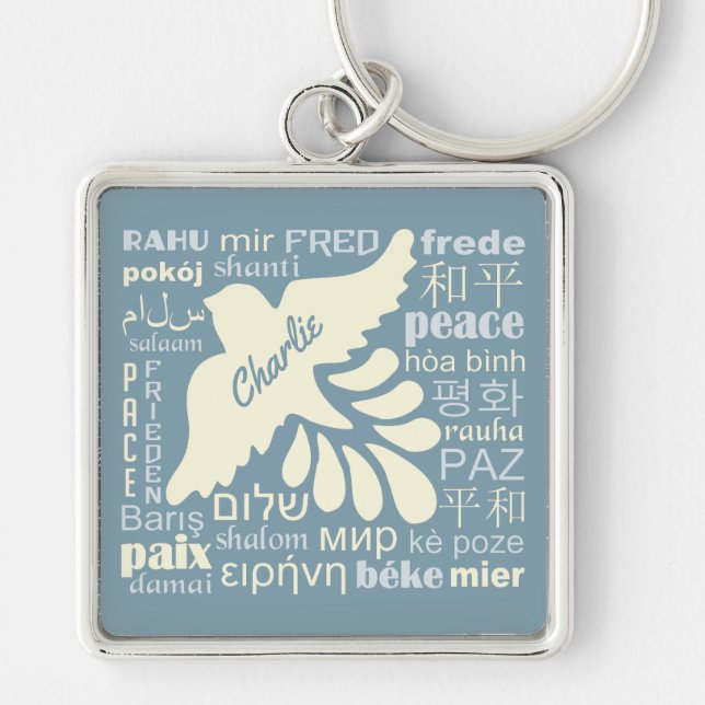 PEACE in languages custom name & color key chain (Front)