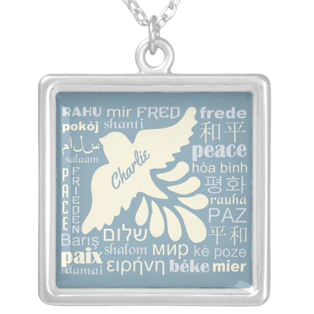 PEACE in languages custom name & color necklace (Front)