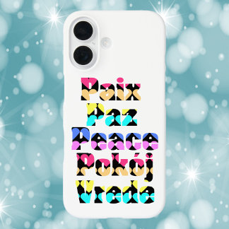 Peace in Many Languages Bright Hearts iPhone 16 Case