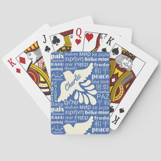 PEACE in many languages custom name playing cards (Back)