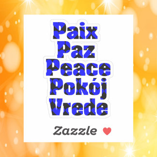 Peace in Many Languages Hearts Blue Black Sticker