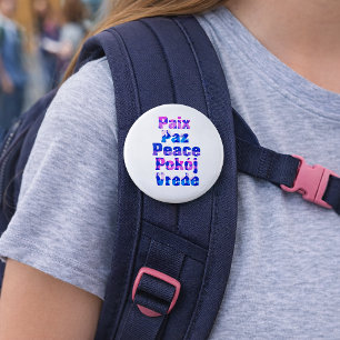Peace in Many Languages Pastel Heart Typography Button